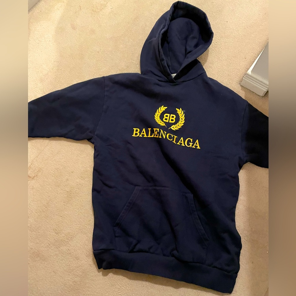 Classic Unisex Balenciaga Navy hoodie in size XS